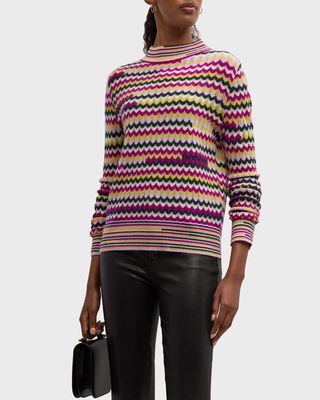 Striped Mock-Neck Wool-Cashmere Sweater