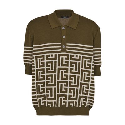 Striped monogram wool polo shirt