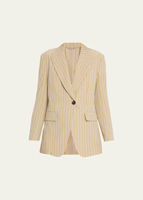 Striped One-Button Cotton Blazer