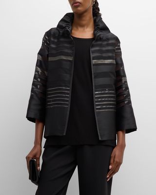 Striped Open-Front Stand-Collar Jacket
