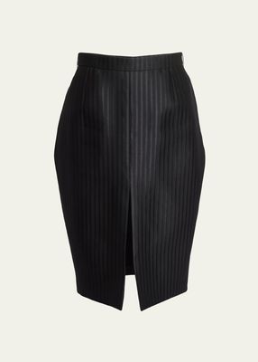 Striped Pencil Skirt with Front Slit
