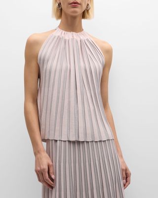 Striped Pleated Halter Blouse