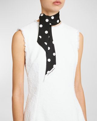 Striped Polka-Dot Silk Twill Skinny Scarf