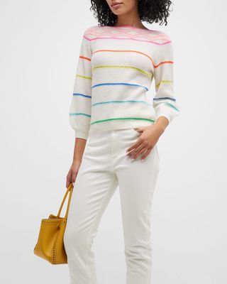 Striped Puff-Sleeve Cashmere Sweater