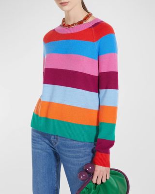 Striped Raglan-Sleeve Cashmere Sweater
