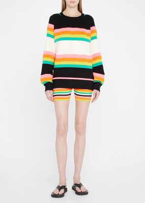 Striped Rib Crewneck Wool Sweater