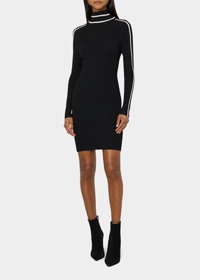 Striped Rib-Knit Turtleneck Mini Dress