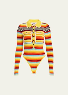 Striped Rib Polo Bodysuit