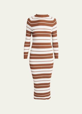 Striped Seamless Body-Con Midi Wool Dress