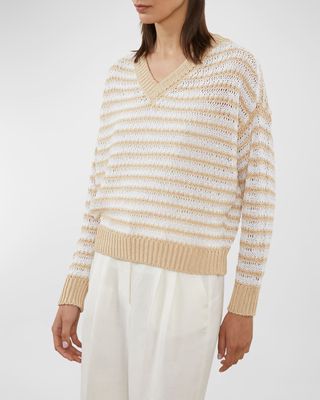 Striped Sequined Knit Sweater