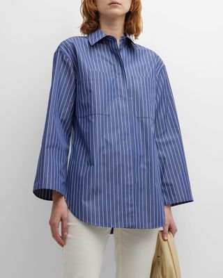 Striped Side-Slit Button-Down Shirt