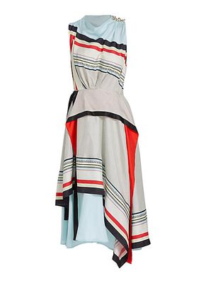 Striped Silk Sleeveless Midi-Dress