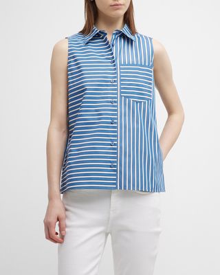 Striped Sleeveless Button-Down Shirt