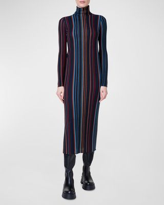 Striped Turtleneck Knit Midi Tube Dress