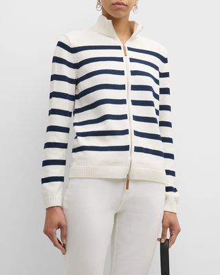 Striped Zip-Front Cotton-Silk Cardigan