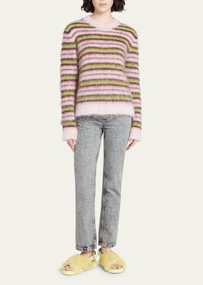 Stripped Fuzzy Mohair-Blend Sweater