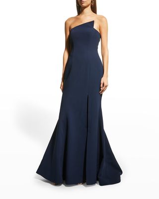 Structural Strapless Side-Slit Silk Crepe Gown