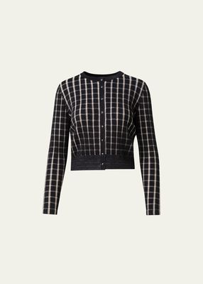 Structured Check Jacquard Wool Cardigan