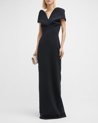 Structured Off-The-Shoulder Column Gown
