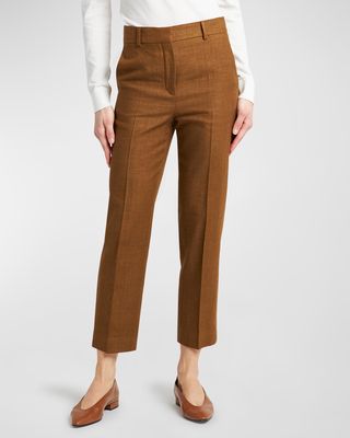 Structured Straight-Leg Ankle Linen-Wool Pants