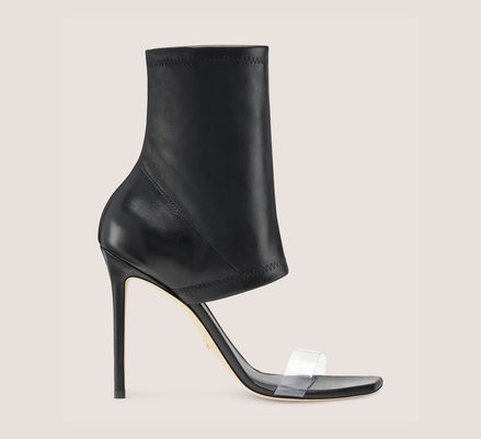 Stuart Weitzman Frontrow Stretch Bootie The SW Outlet, Black & Clear Stretch Nappa Leather & Pvc