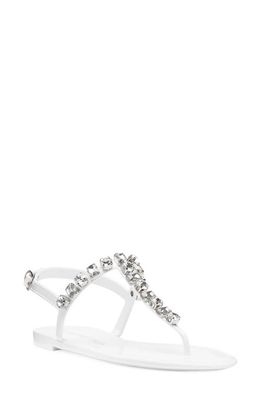 Stuart Weitzman Jaide Embellished Jelly T-Strap Sandal in White/Clear