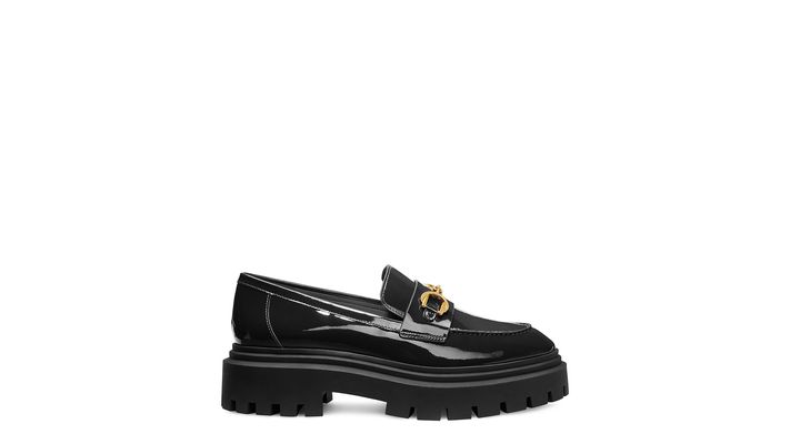 Stuart Weitzman Owen Buckle Ultra Lug Loafer The SW Outlet, Black Patent Leather