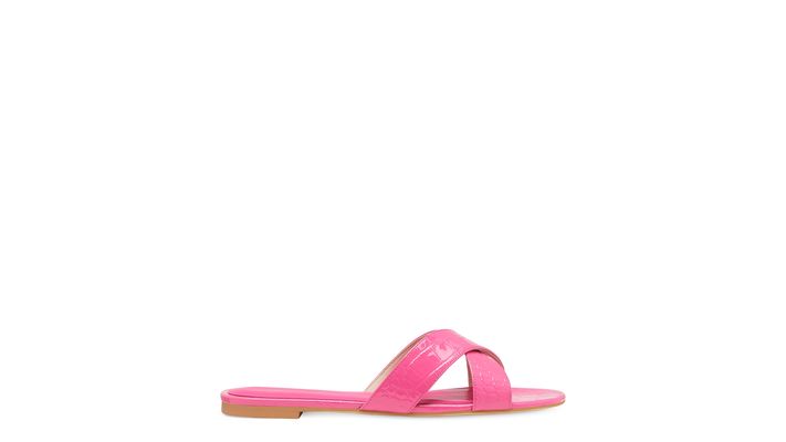Stuart Weitzman Roza Flat Slide The SW Outlet, Peonia Hot Pink Patent Croc Embossed Leather