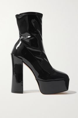 Stuart Weitzman - Skyhigh Patent-leather Platform Ankle Boots - Black