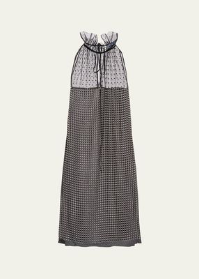 Studded Chiffon Ruffle-Neck Mini Dress
