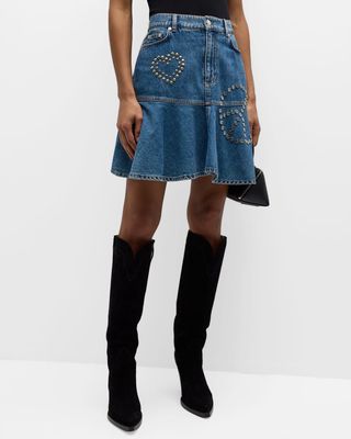 Studded Denim Mini Skirt