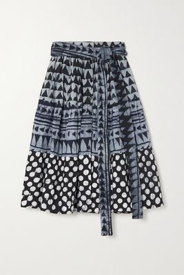 Studio 189 - Belted Tiered Printed Cotton Midi Skirt - Black