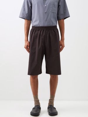 Studio Nicholson - Helix Elasticated-waist Cotton Shorts - Mens - Dark Brown