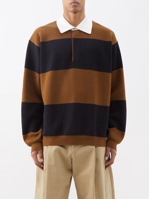 Studio Nicholson - Tarak Striped Wool-blend Rugby Sweatshirt - Mens - Brown Black