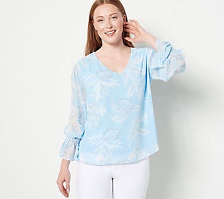 Studio Park x Leah Williams Printed Blouse with Ruffle Cuffs