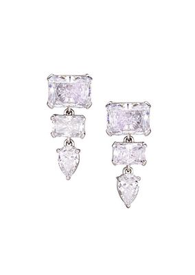 Stunner 18K-White-Gold-Plated & Cubic Zirconia Tiered Drop Earrings
