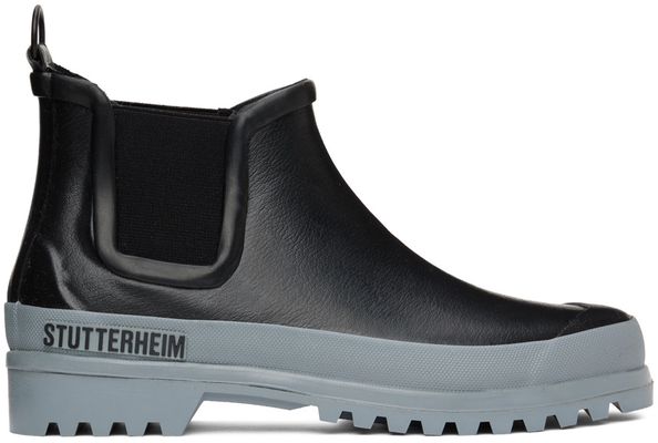 Stutterheim Black & Gray Novesta Edition Rainwalker Chelsea Boots