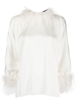 Styland feather-detail long-sleeve top - White