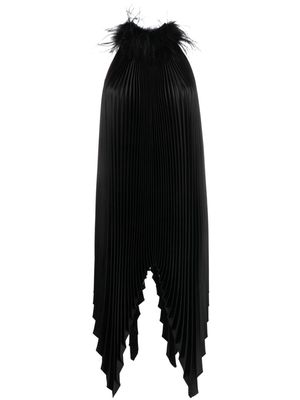 STYLAND feather-detail pleated mini dress - Black