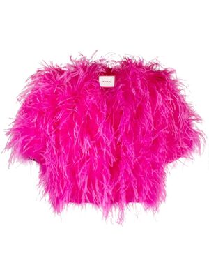 STYLAND feather-overlay cropped jacket - Pink