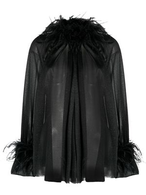 Styland feather-trim glitter blouse - Black