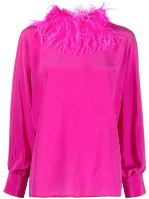 STYLAND feather-trim long-sleeved blouse - Pink
