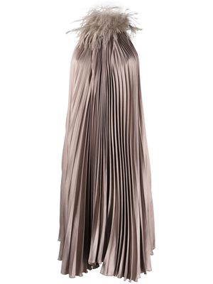 Styland feather-trim pleated shift dress - Neutrals