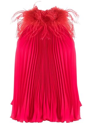 Styland feather-trim pleated sleeveless blouse - Red