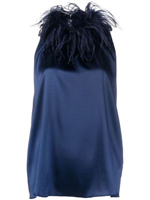 Styland feather-trim sleeveless blouse - Blue