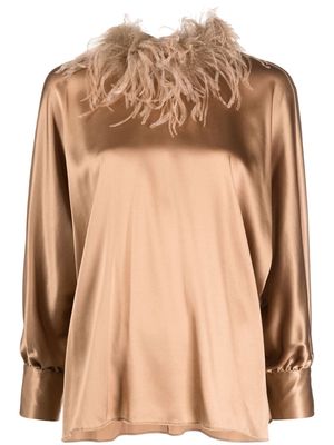 STYLAND feather-trimmed blouse - Neutrals