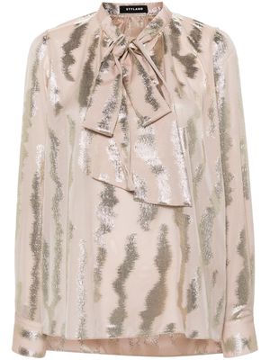 STYLAND metallic-thread V-neck blouse - Neutrals