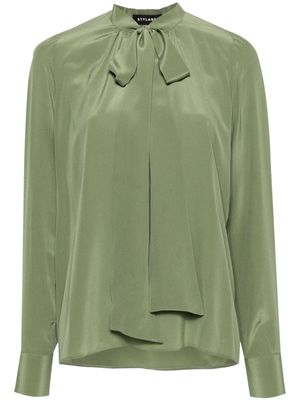 STYLAND neck-tie silk blouse - Green