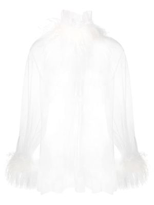 Styland ostrich feather trim blouse - White