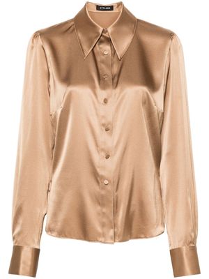 STYLAND satin oversized-collar shirt - Brown